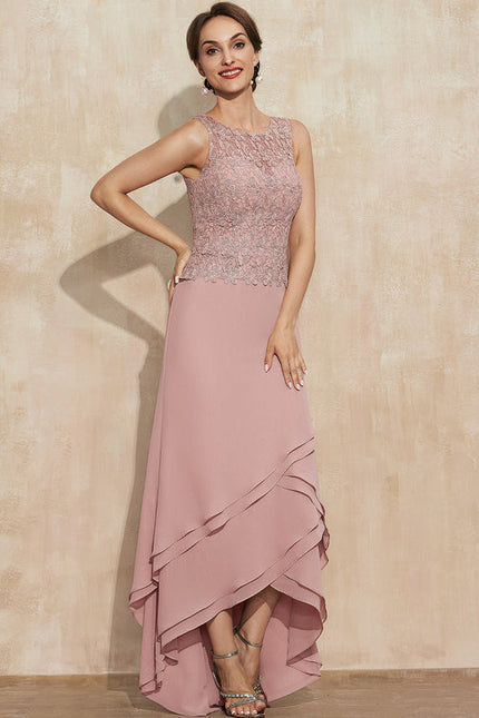 Robe Pastel Rose Trapèze Dentelle Asymétrique - gallery 4