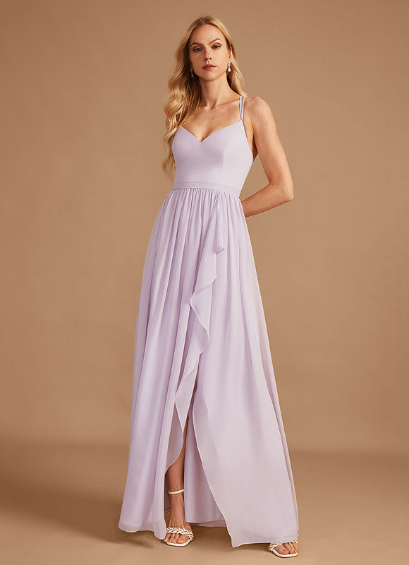 Robe Pastel Bleu Asymétrique Col V Volants - gallery 2