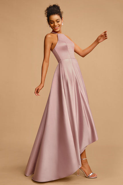 Robe Pastel Rose Satin Trapèze Élégante - gallery 2
