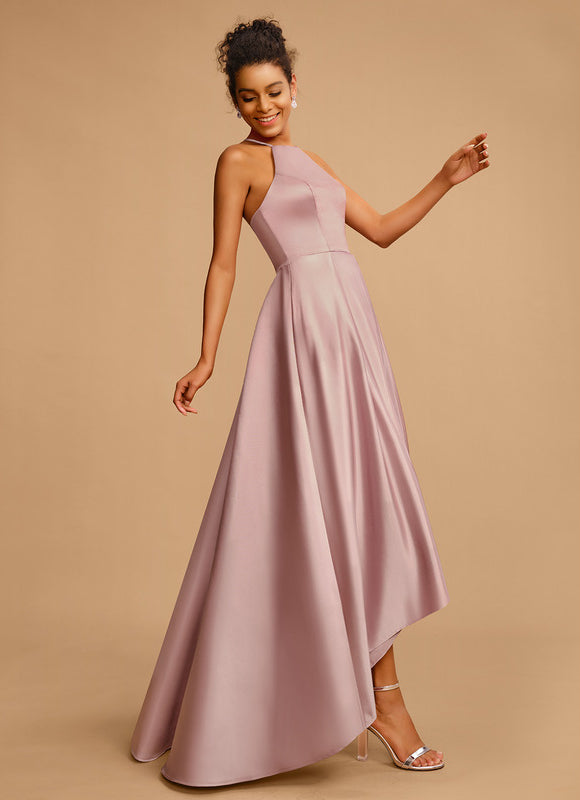 Robe Pastel Rose Satin Trapèze Élégante - gallery 2