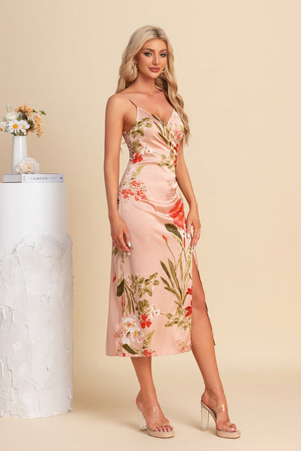 Robe Pastel Rose Fleurie Col V Midi - gallery 4