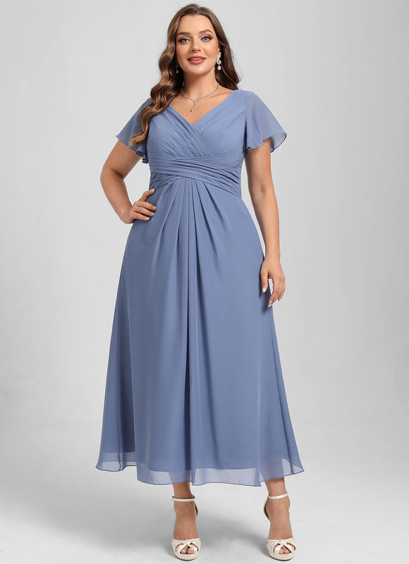 Robe Pastel Bleu Col V Longueur Mollet - gallery 8