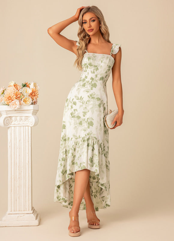 Robe Pastel Verte À Volants Floral - gallery 6