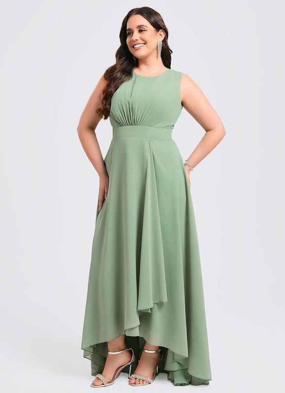 Robe Pastel Verte Mousseline Trapèze Col Rond - gallery 8