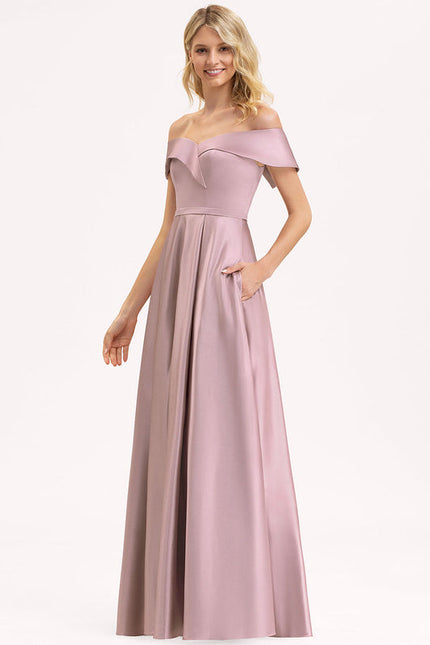 Robe Pastel Rose Épaule Dénudée Satin - gallery 3