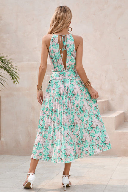 Robe Pastel Verte Imprimée Fleuri Midi - gallery 5