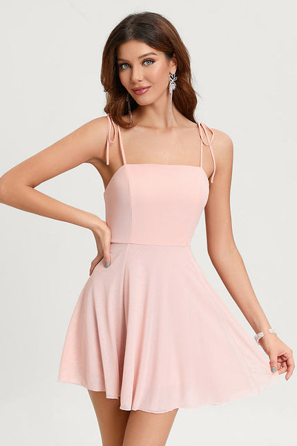 Robe Pastel Rose Trapèze Col Droit - gallery 2