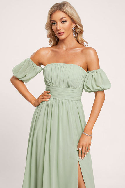 Robe Pastel Verte Épaules Dénudées Longue - gallery 4