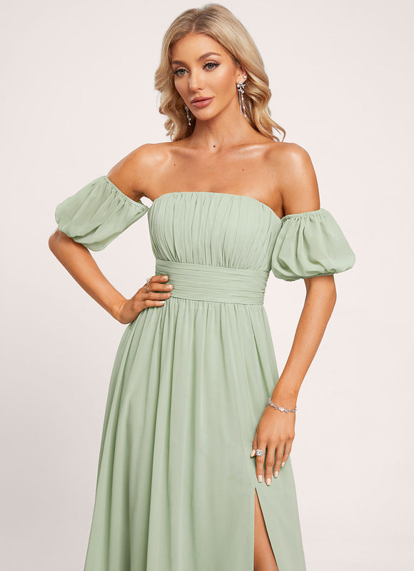 Robe Pastel Verte Épaules Dénudées Longue - gallery 4