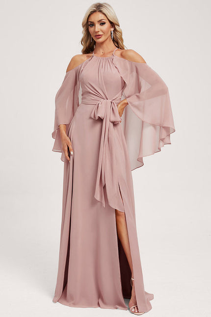 Robe Pastel Rose Décolleté Licou Longue - gallery 3