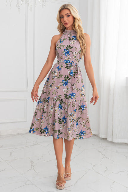 Robe Pastel Rose Imprimé Fleurs Midi - gallery 1