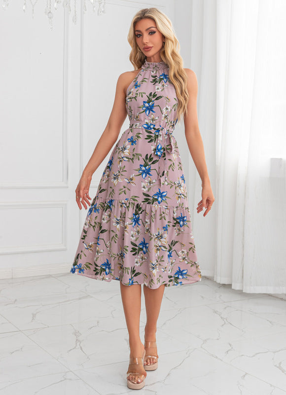 Robe Pastel Rose Imprimé Fleurs Midi - gallery 1