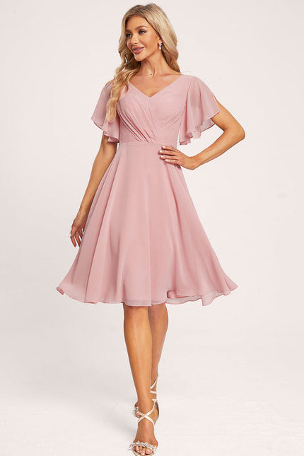 Robe Pastel Rose Trapèze Col V Genou