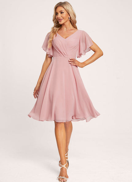 Robe Pastel Rose Trapèze Col V Genou