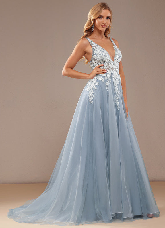 Robe Pastel Blanche Col V Traîne Dentelle