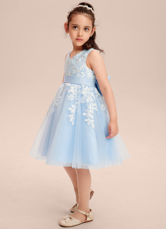 Robe Pastel Bleu Longueur Genou Dentelle - gallery 8