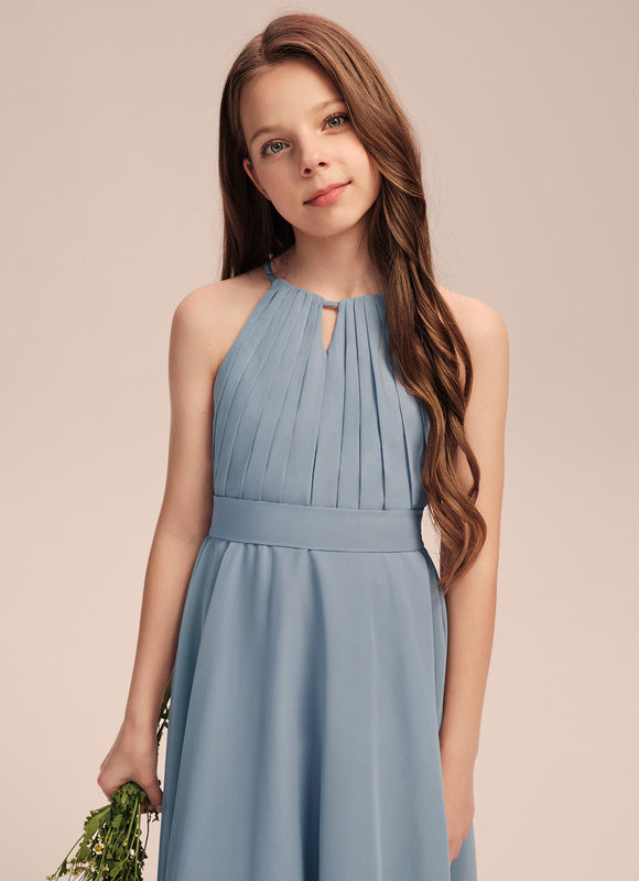 Robe Pastel Bleu Trapèze Mousseline Plissée - gallery 4