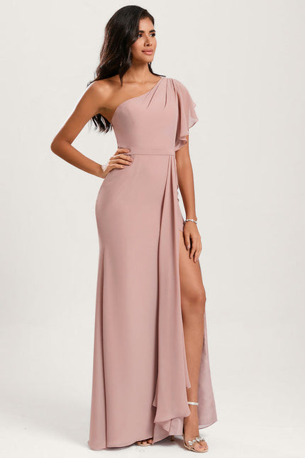 Robe Pastel Rose Décolleté Asymétrique Sirène - gallery 3