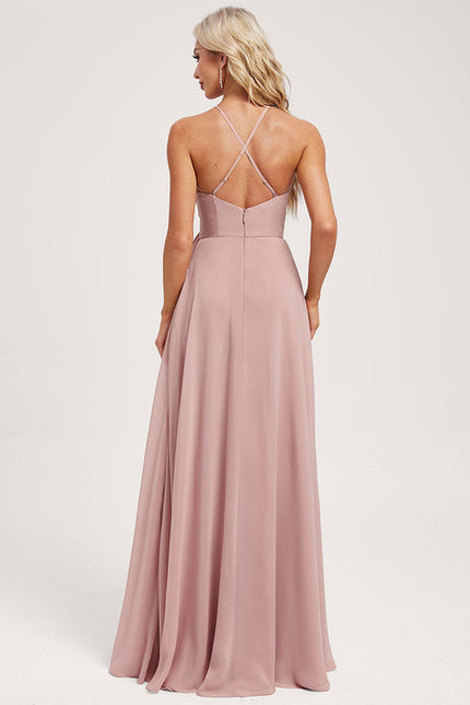Robe Pastel Rose Décolleté Licou Longue - gallery 9