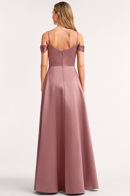 Robe Pastel Rose Décolleté Épaules Satin - gallery 4