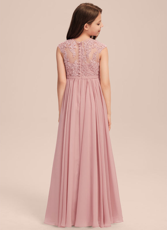 Robe Pastel Rose Col Rond Longue Dentelle - gallery 2