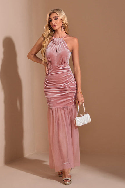 Robe Pastel Rose Plissée Sirène Velours