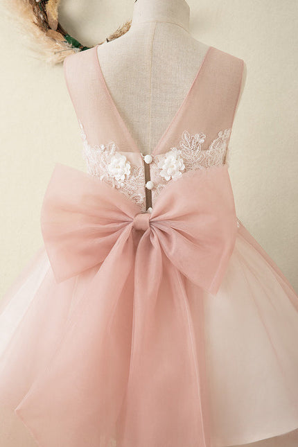 Robe Pastel Rose Fille Mariage Avec Nœud - gallery 1
