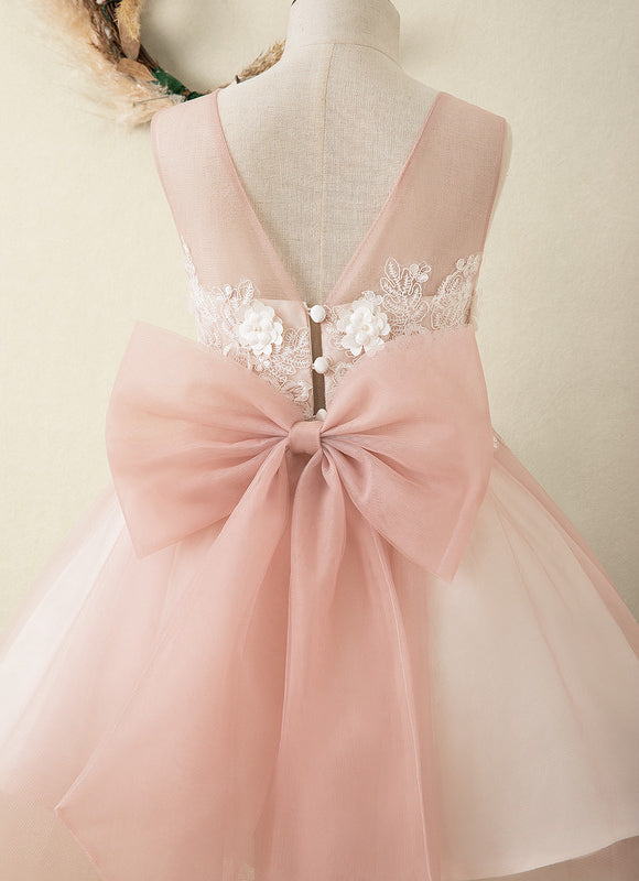 Robe Pastel Rose Fille Mariage Avec Nœud - gallery 1