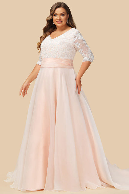 Robe Pastel Rose Col V Traîne Moyenne - gallery 7