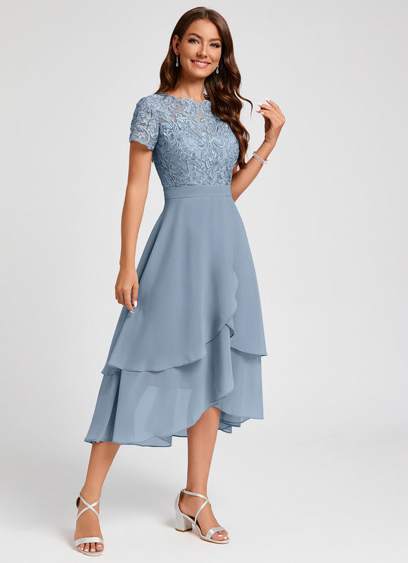 Robe Pastel Bleu Col Rond Asymétrique - gallery 4