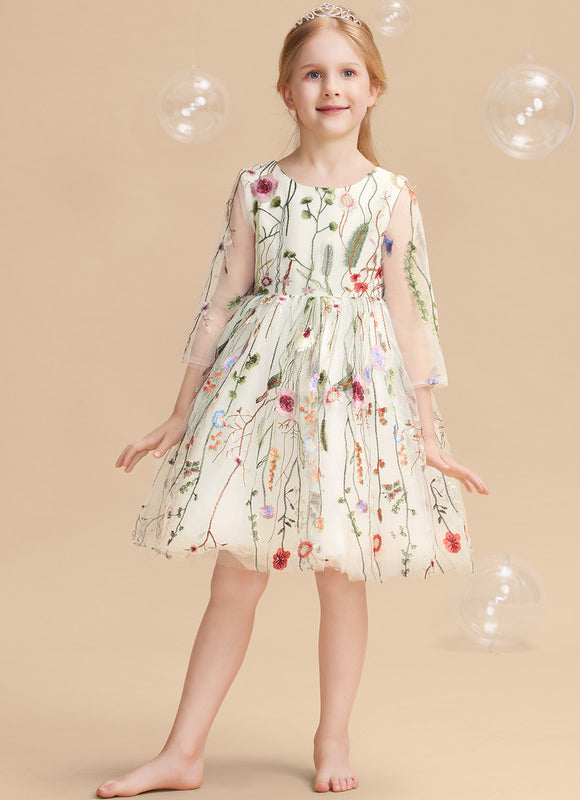 Robe Pastel Crème Floral Pour Fille Mariage - gallery 1