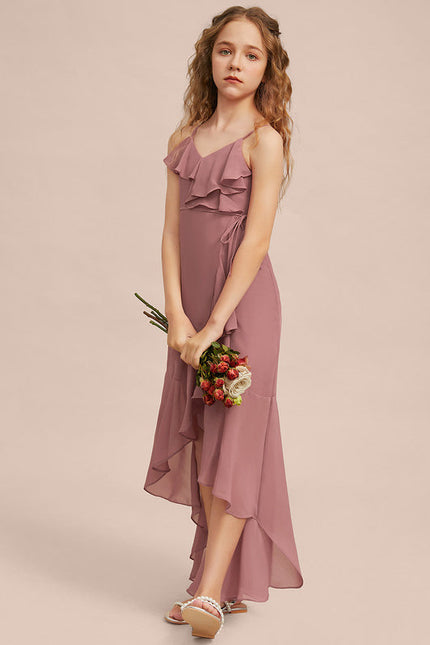 Robe Pastel Rose Demi-Longue Avec Volants - gallery 6