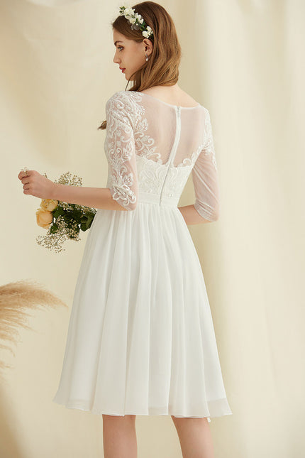Robe Pastel Blanche Dentelle Mousseline Genou - gallery 3