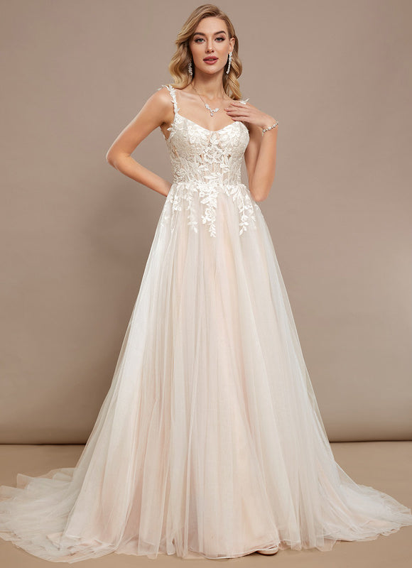 Robe Pastel Blanche Col V Traîne Tulle