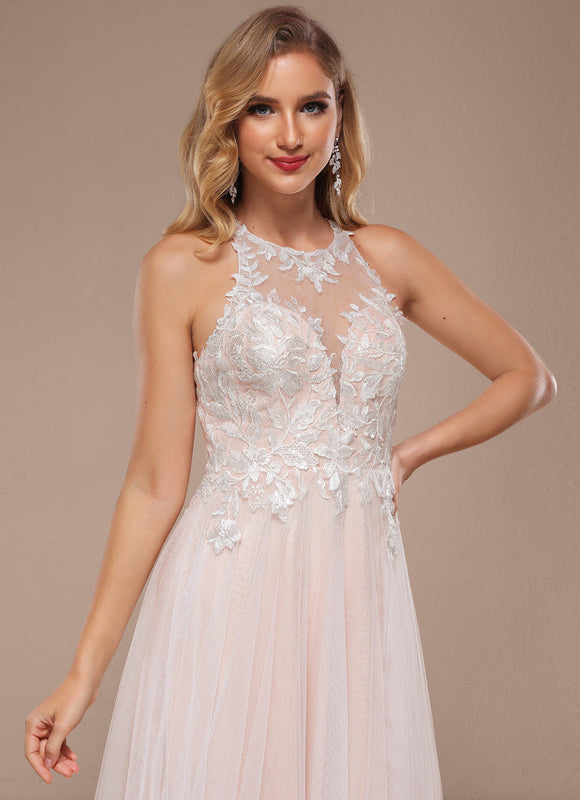 Robe Pastel Rose Traîne Dentelle Paillettes - gallery 5