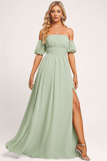 Robe Pastel Verte Épaules Dénudées Longue