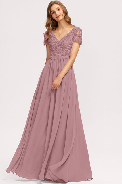 Robe Pastel Rose Mousseline D'Honneur Col V.