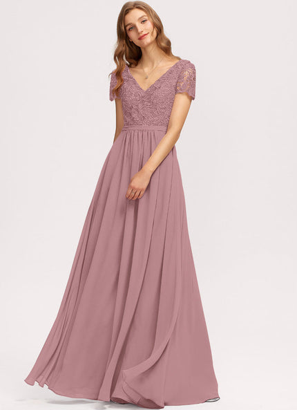 Robe Pastel Rose Mousseline D'Honneur Col V.