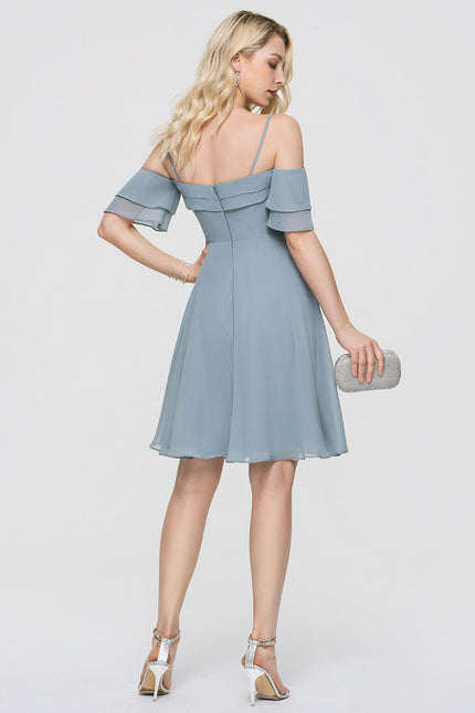 Robe Pastel Bleu Décolleté Épaules Volants - gallery 6