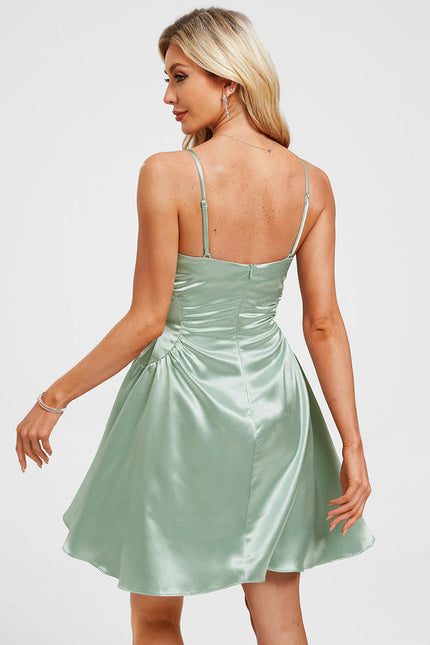 Robe Pastel Satin Vert Menthe Plissée - gallery 6
