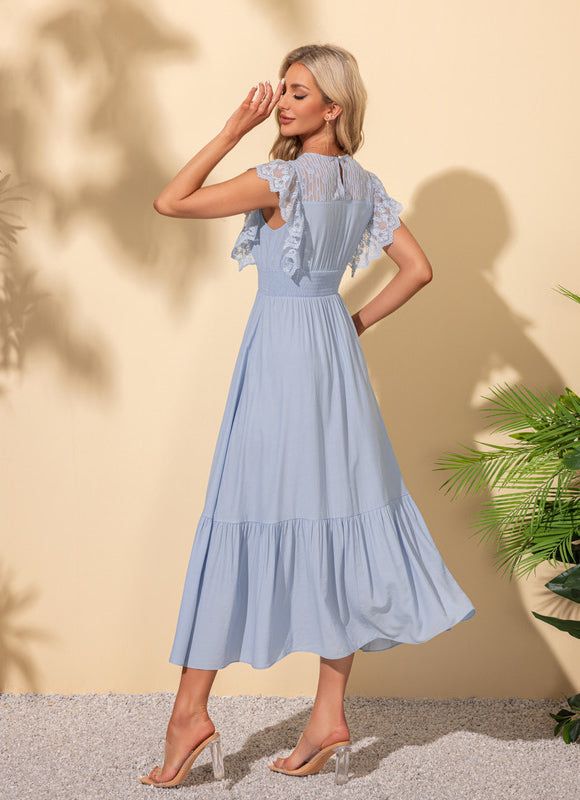 Robe Pastel Bleu Ciel À Volants Midi - gallery 3