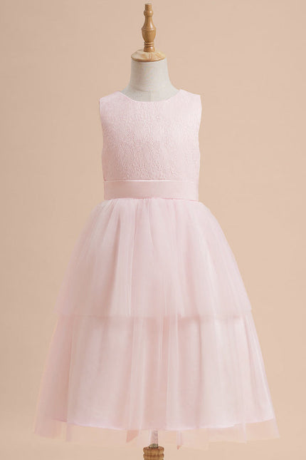 Robe Pastel Rose Col Rond Satin Tulle