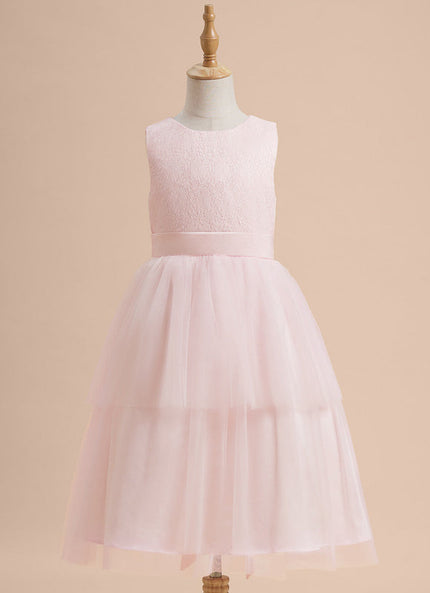 Robe Pastel Rose Col Rond Satin Tulle