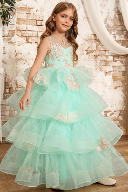 Robe Pastel Fille Turquoise Princesse Tulle - gallery 7