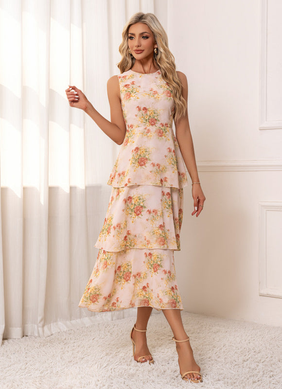 Robe Pastel Rose Volants Imprimé Floral - gallery 5