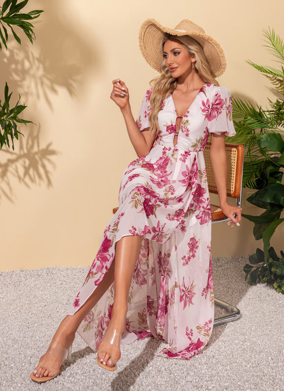 Robe Pastel Fleurie Blanche Maxi Trapèze - gallery 5