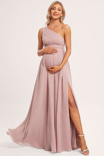 Robe Pastel Rose Décolleté Asymétrique Maternité - gallery 3