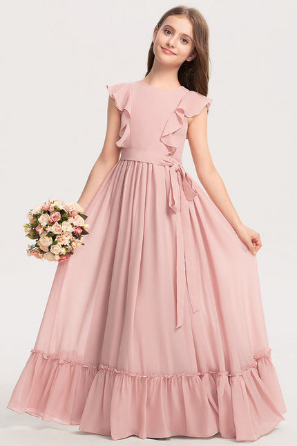 Robe Pastel Rose Demoiselle D'Honneur Volants