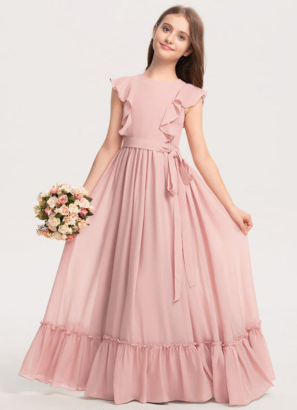 Robe Pastel Rose Demoiselle D'Honneur Volants