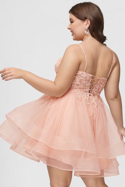 Robe Pastel Rose Col V Tulle Dentelle - gallery 8